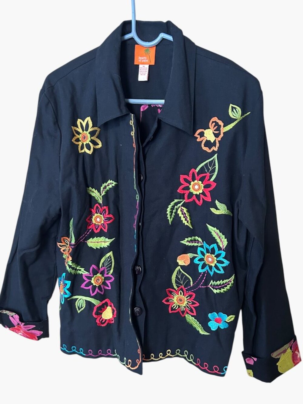Hearts of Palm Women’s 14 Black Floral Embroidered Mirror Accent Cotton Jacket B